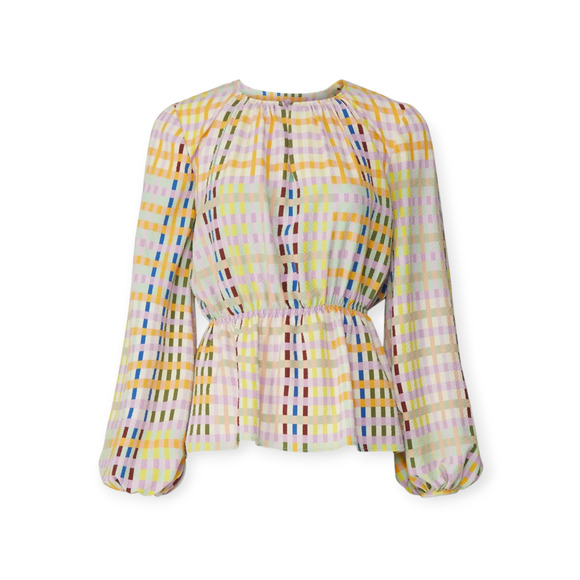 Stine Goya Karin Plaid Puff Sleeve Multicolor Check Blouse Top Size XS - Picture 1 of 8